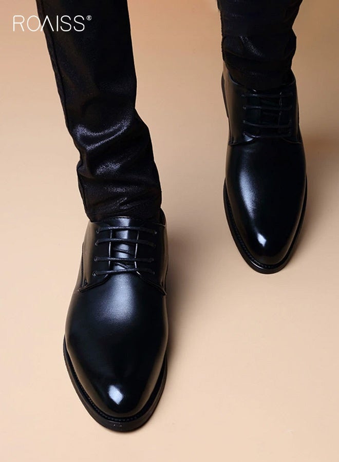 roaiss Men's Pointed Toe Leather Shoes Lace-Up Dress Shoes Formal Style Daily Comfort Breathable Durable for Business Casual Wear and Perfectly Suited for Weddings and Special Occasions Black - Image 2